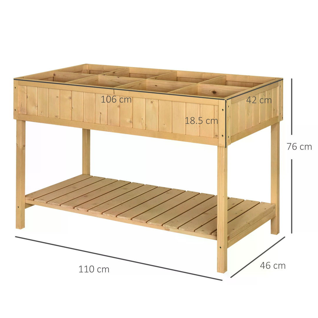 Outsunny Garden Wooden Planters, Flower Box Raised, Rectangular 8 Compartment Plant Stand, Oak Tone | Aosom UK