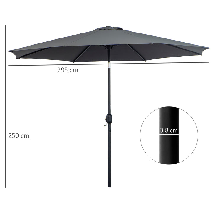 Outsunny 3(m) Tilting Parasol Garden Umbrellas, Outdoor Sun Shade with 8 Ribs, Tilt and Crank Handle for Balcony, Bench, Garden, Dark Grey