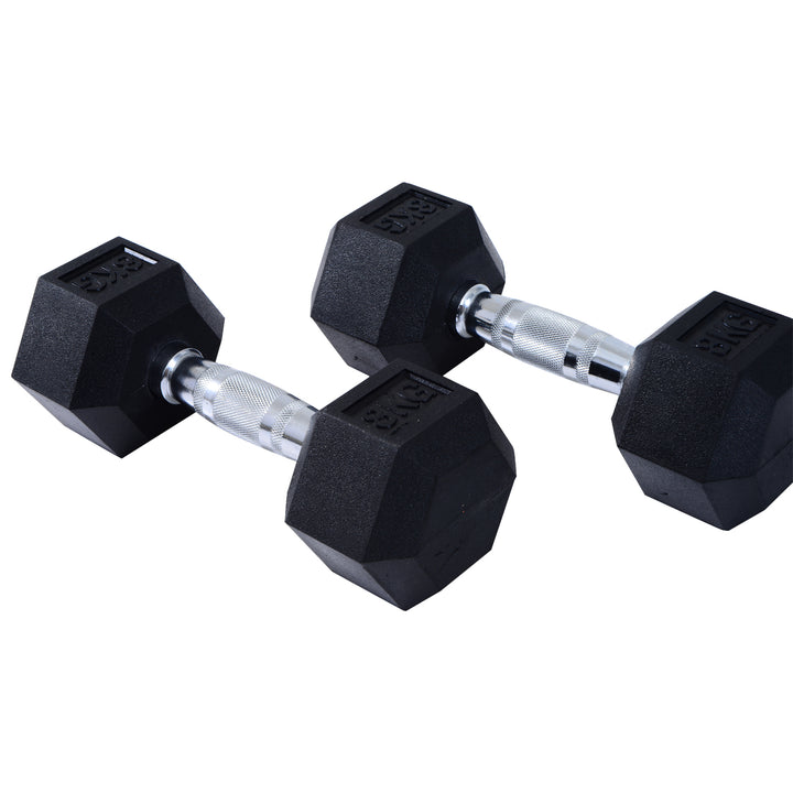 HOMCOM Rubber Dumbbell Sports Hex Weights Sets Home Gym Fitness Hexagonal Dumbbells Kit Weight Lifting Exercise (2 x 5kg) | Aosom UK