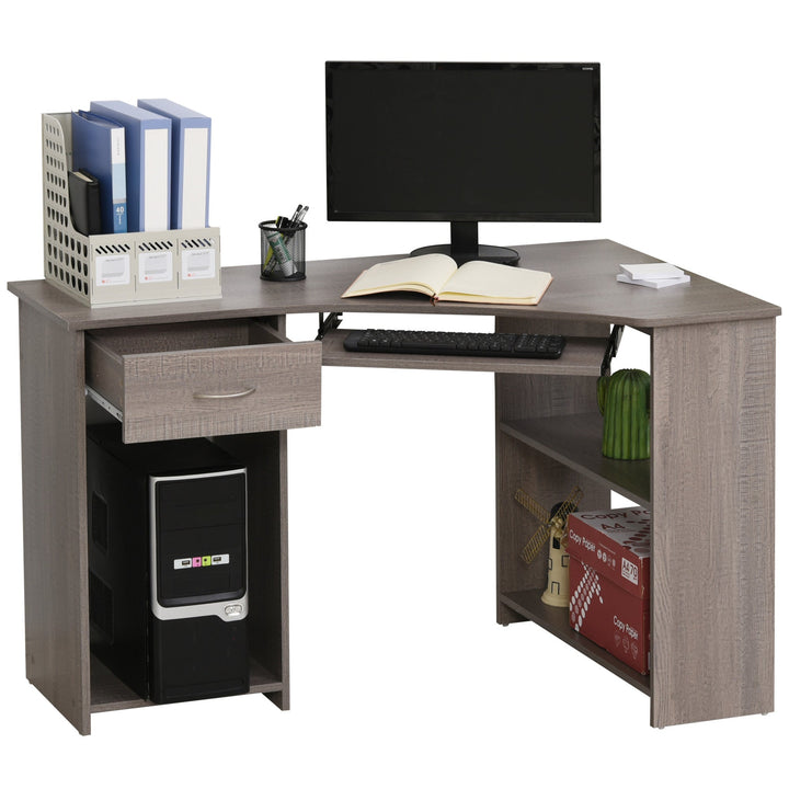 MCL L-Shaped Corner Computer Desk w/ 2 Shelves Wide Worktop Keyboard Tray Drawer &amp; CPU Stand Home Office Study Bedroom Furniture
