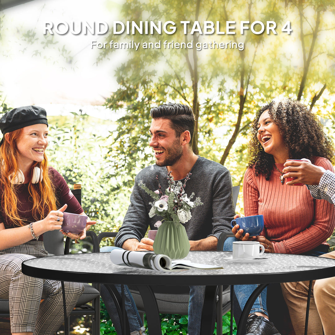 Tempered Glass Top Round Outdoor Dining Table with Parasol Hole, 96.5 x 96.5 x 71 cm