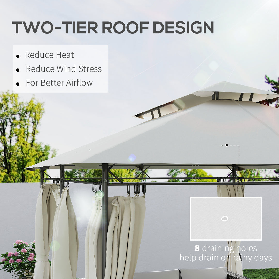 3 x 4m Metal Frame, Two-Tier Roof Gazebo - Cream White