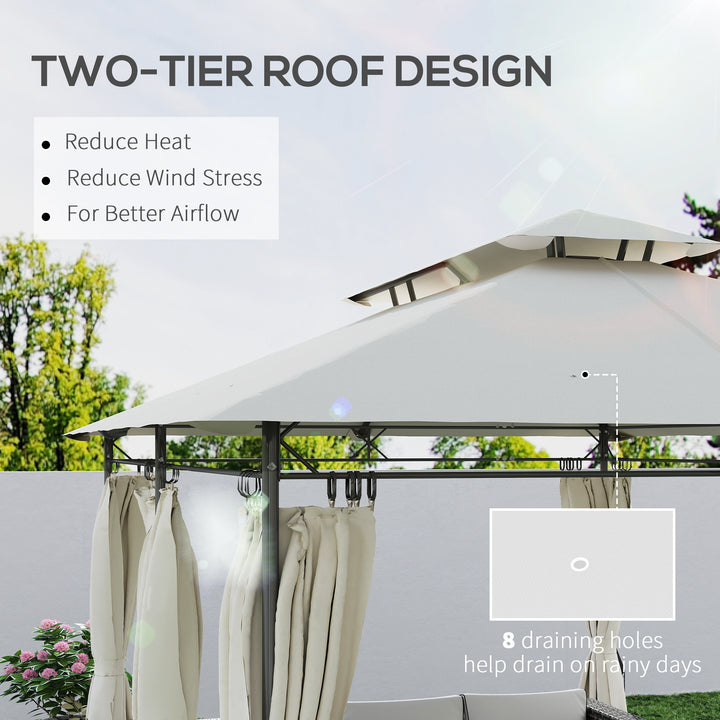 3 x 4m Metal Frame, Two-Tier Roof Gazebo - Cream White