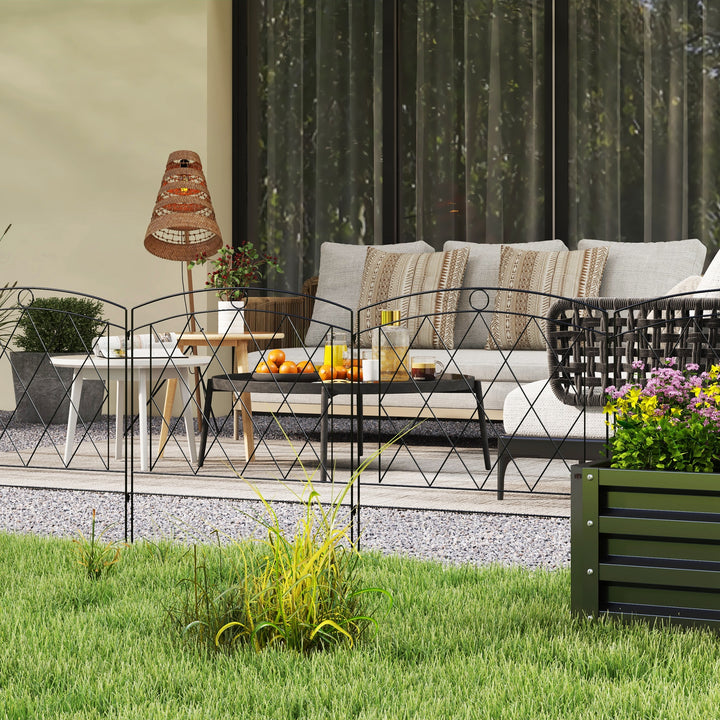 Metal Decorative Outdoor Picket Fence Panels Set of 6, Black