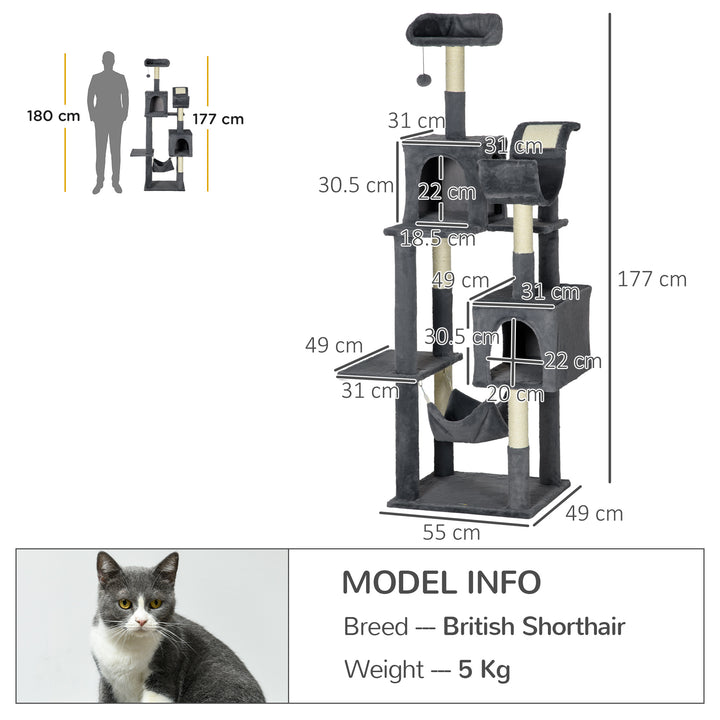 PawHut 177cm Cat Tree for Indoor Cats, Multi