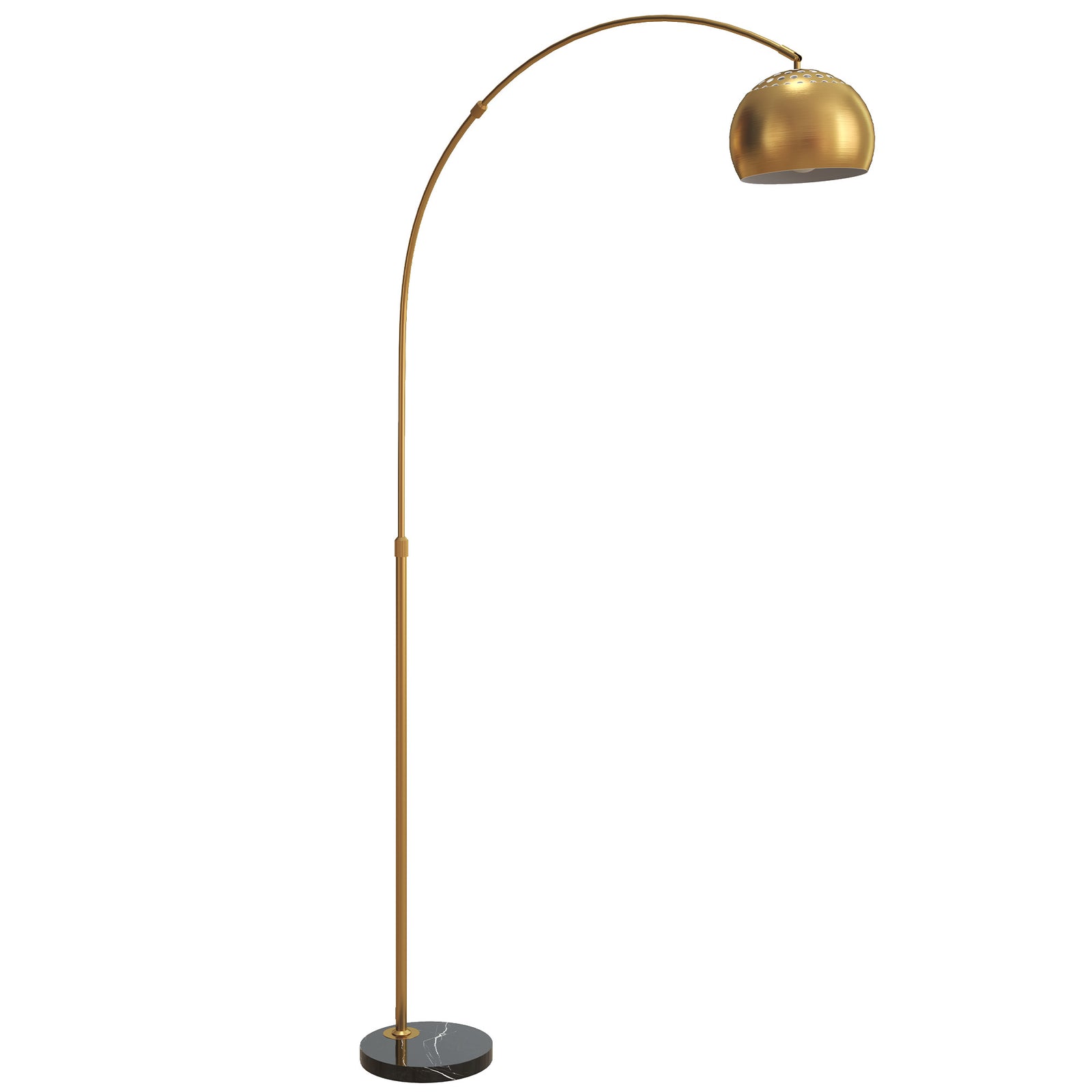 180cm Arc Floor Lamp for Living Room, Modern Adjustable Standing Lamp with Foot Switch, Faux Black Marble Base and Bell Shade for Home Offices, Bedrooms, Gold Tone