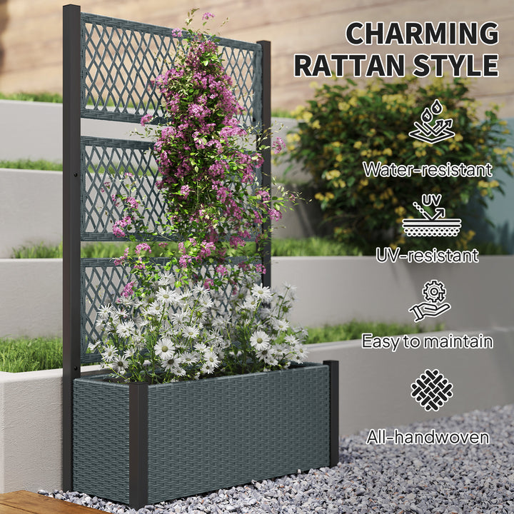 Garden Planter Box with Trellis, Liner for Climbing Plants, Vegetables, Flowers, 90 x 35 x 148 cm, Charcoal Grey