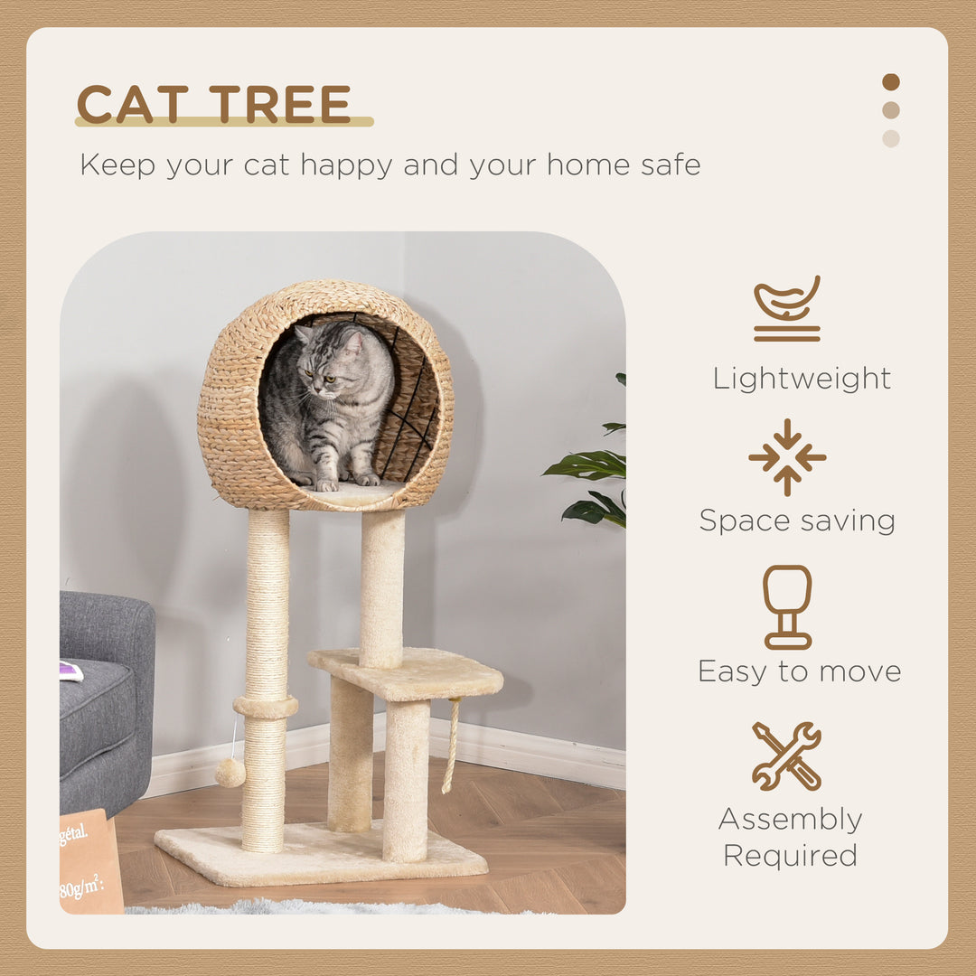 MCL Cat Tree for Indoor Cats 100cm Kitten Climbing Tower Activity Center with Sisal Scratching Post Condo Perch Hanging Balls Teasing Rope Toy Cushion