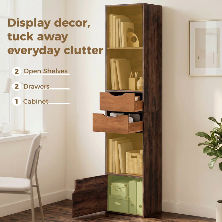 Bookcase with Drawers Adjustable Shelf Bookshelf with 2 Drawers and Ca