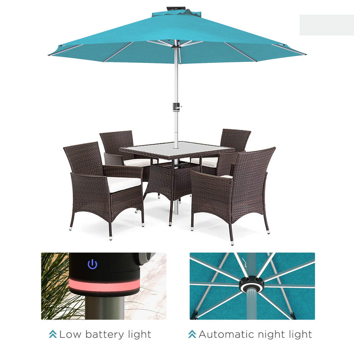 3m Parasol, with Solar-Powered LED Lights - Blue