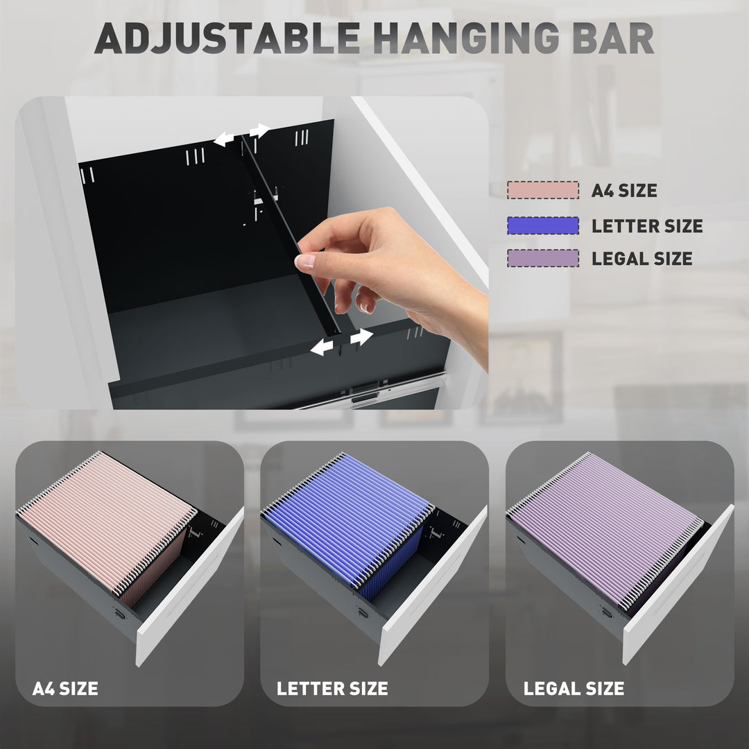 MCL Metal Mobile File Cabinet with Wheels, Lockable 2 Drawer Filing Cabinet for A4, Legal, Letter, Compact Under Desk Storage Unit with Pre-Assembled Body for Home Office, 39 x 48 x 67cm, White