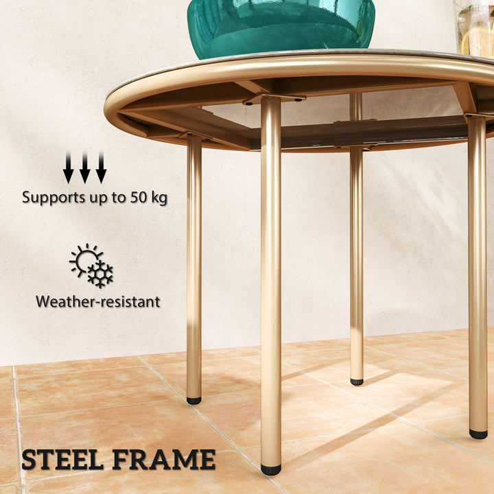 Round Coffee Table, Modern End Side Table with Faux Marble Tempered Glass Top, Steel Frame for Living Room, Bedroom, Office, Beige