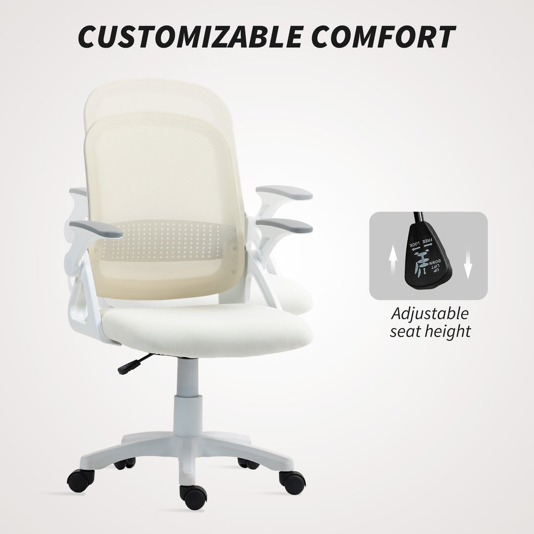 Breathable Mesh Office Chair, Ergonomic Swivel Computer Chair with Flip-up Armrests, Lumbar Back Support for Home/Office, White