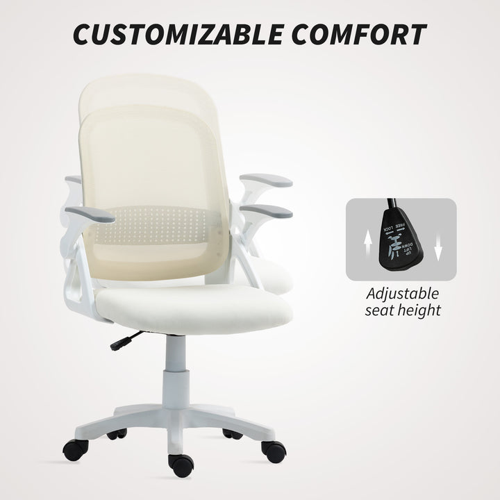 Breathable Mesh Office Chair, Ergonomic Swivel Computer Chair with Flip-up Armrests, Lumbar Back Support for Home/Office, White