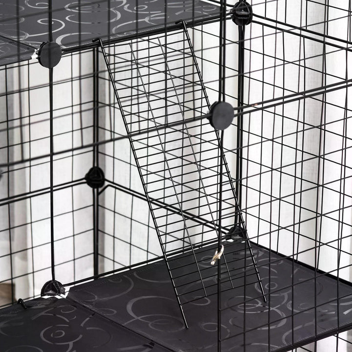 PawHut Pet Playpen, DIY Small Animal Cage with Metal Wire Fence, 39 Panels, 3 Doors, 2 Ramps, for Kitten, Bunny, Black. | Aosom UK