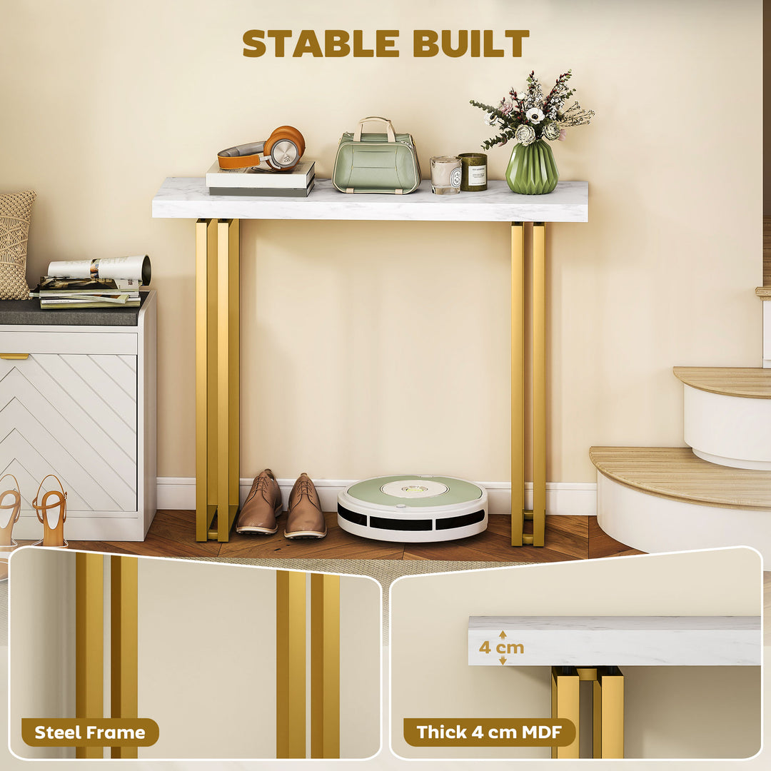 100 cm Console Table with Faux Marble Top, Narrow Entryway Table with Anti-tipping Device