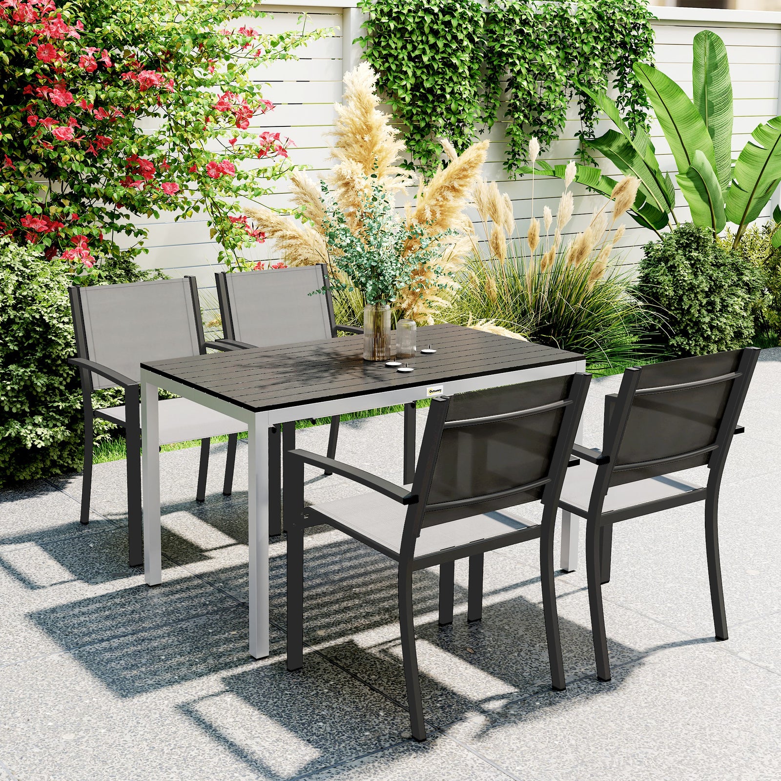 Garden Table for 4-6, 120 x 70 cm Outdoor Dining Table with Rust-Resistant Aluminium Frame, Easy Maintenance Slatted Top, for Patio, Terrace, Balcony, Black
