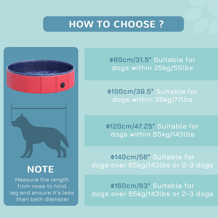 Foldable Dog Pool, 80 x 20 cm Pet Paddling Pool with Wood Board Support and Anti-Slip Bottom, Portable Doggy Paddling Pool for Garden and Outdoor Use, Red
