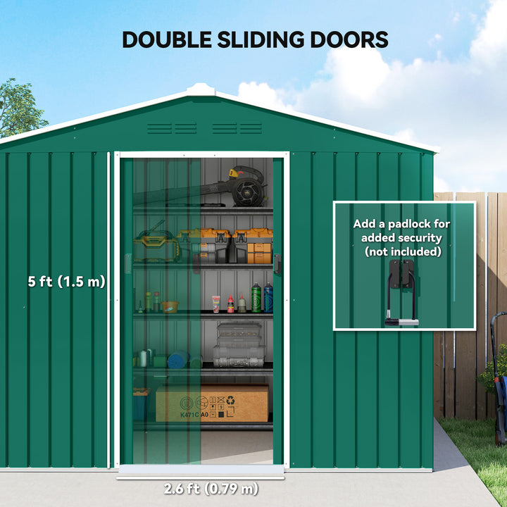 8 x 6ft Galvanised Steel Shed, with Double Door - Green