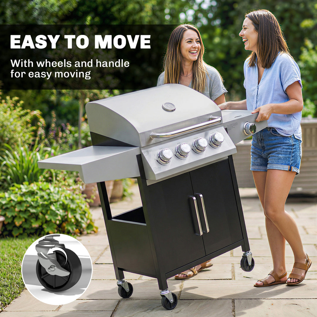 4+1 Burner Gas BBQ Grill with Side Burner, 14.5 kW Steel Portable Gas 