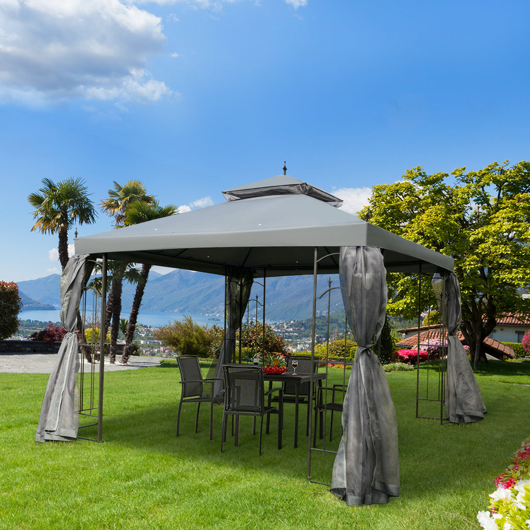 MCL 3(M)x3(M) Garden Gazebo Double Top Outdoor Canopy Patio Event Party Wedding Tent Backyard Sun Shade with Netting - Grey