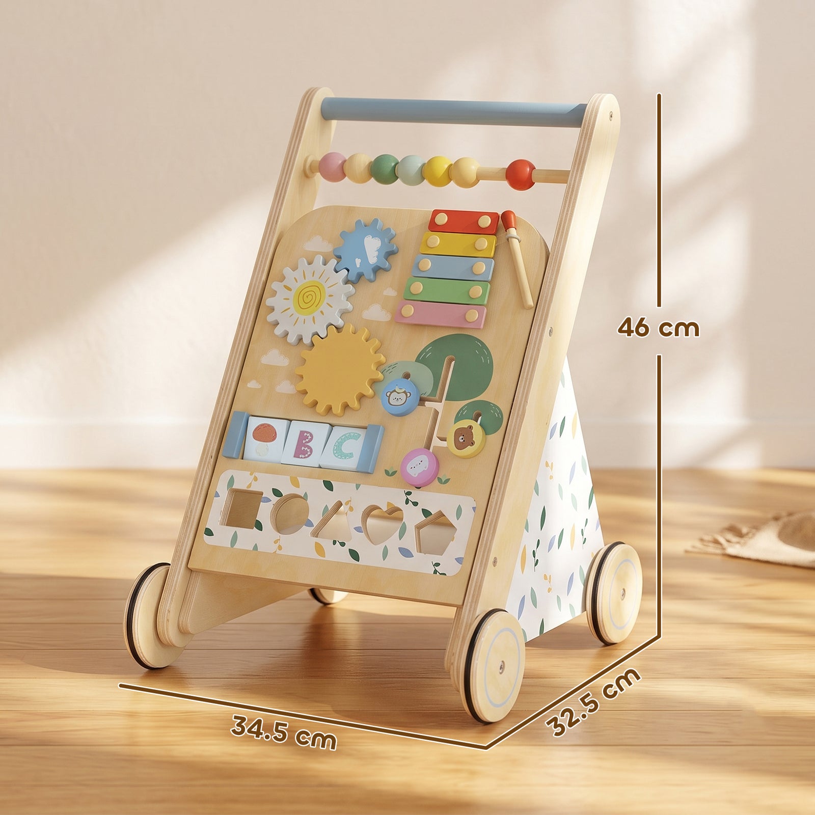 Wooden Baby Walker, Toddler Push Along Walker with Speed Control, Acti