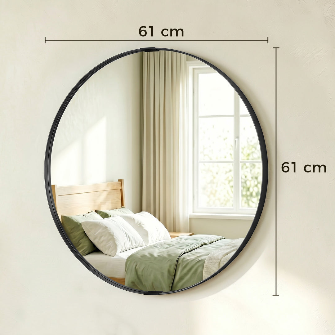 Round Wall Mirror 61 cm, Wall Mounted Bathroom Mirror with Tempered Sa