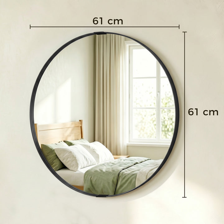 Round Wall Mirror 61 cm, Wall Mounted Bathroom Mirror with Tempered Sa