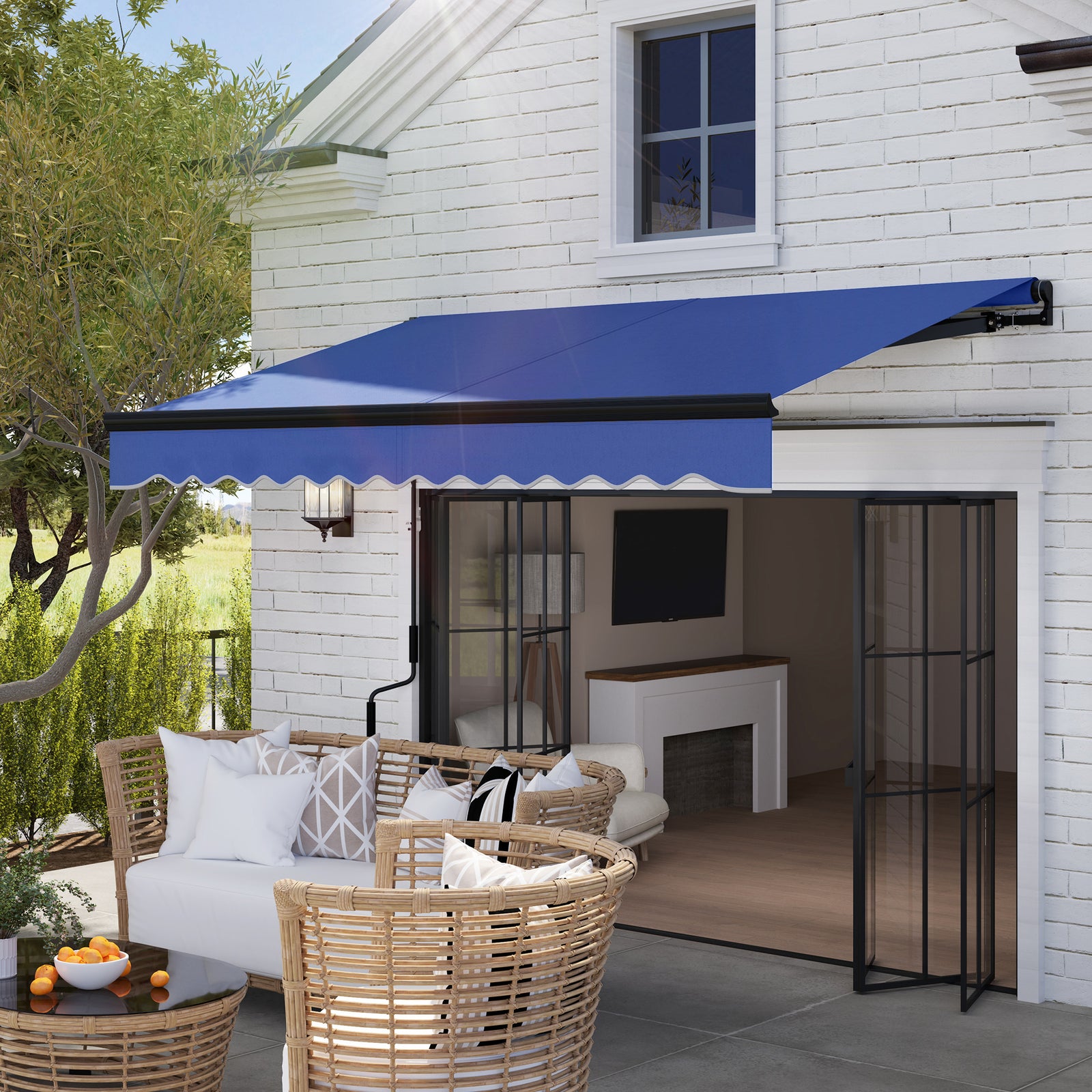 2.5 x 2m Electric Awning with LED Light and Remote Controller, Aluminium Frame DIY Retractable Awning, UV50+ Sun Shade Canopy for Garden Patio Deck Door Window, Blue