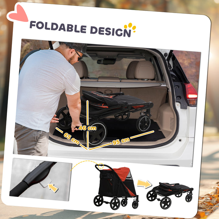 Foldable Pet Stroller, with Universal Wheels, Shock Absorber, for Medium and Large Dogs - Black