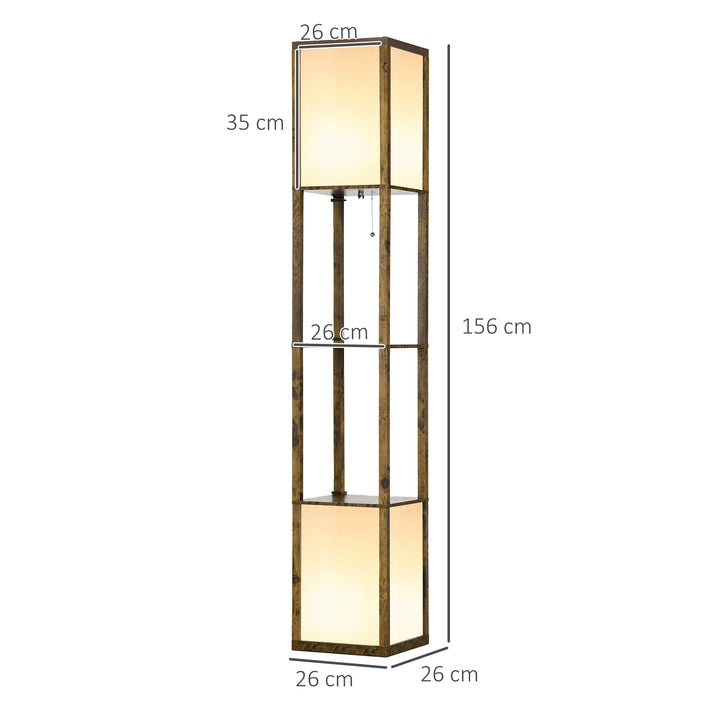 HOMCOM Modern Shelf Floor Lamp with Dual Ambient Light, Standing Lamp Living Room, Bedroom, 156cm, Brown | Aosom UK