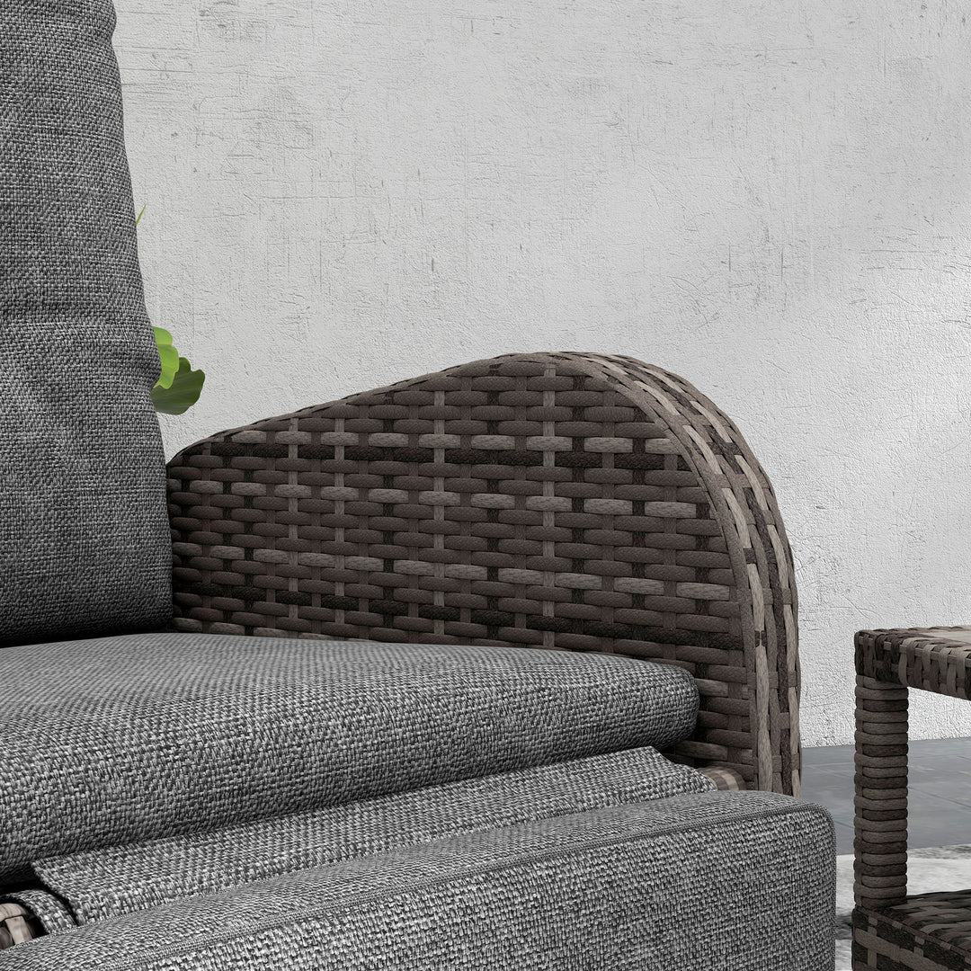2 Seater Patio Rattan Chaise Lounge Sofa Set with Fabric Cushion, Grey and Brown