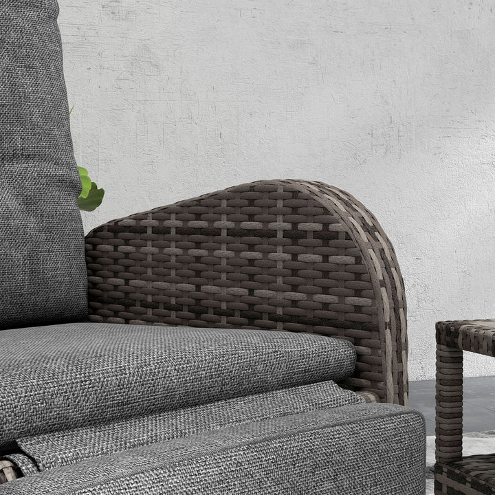 2 Seater Patio Rattan Chaise Lounge Sofa Set with Fabric Cushion, Grey and Brown