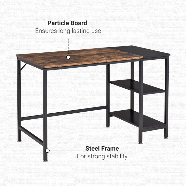 HOMCOM Computer Desk, Home Office Desk for Study, Writing with 2 Storage Shelves on Left or Right, Steel Frame, 120x60x76cm