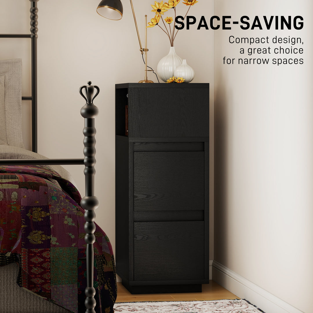 Slim Bedside Table, Narrow Bedside Cabinet with Open Shelf and 2 Drawers for Bedroom, Living Room