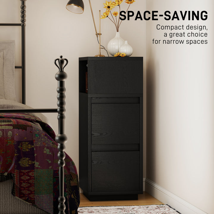 Slim Bedside Table, Narrow Bedside Cabinet with Open Shelf and 2 Drawers for Bedroom, Living Room