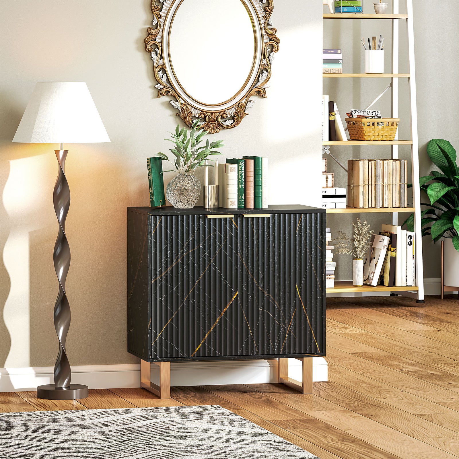 Elegant Storage Sideboard - Black/Gold-Tone