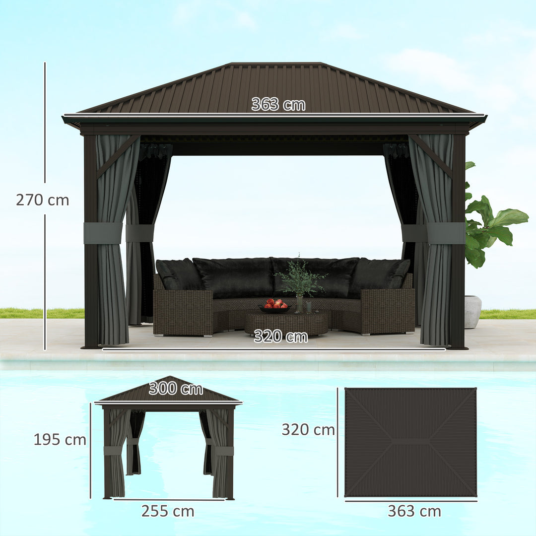 3.6 x 3 m Aluminium Hardtop Gazebo, with Accessories - Dark Grey
