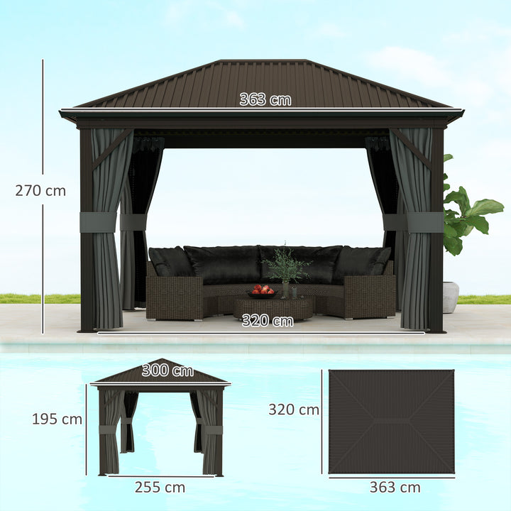3.6 x 3 m Aluminium Hardtop Gazebo, with Accessories - Dark Grey