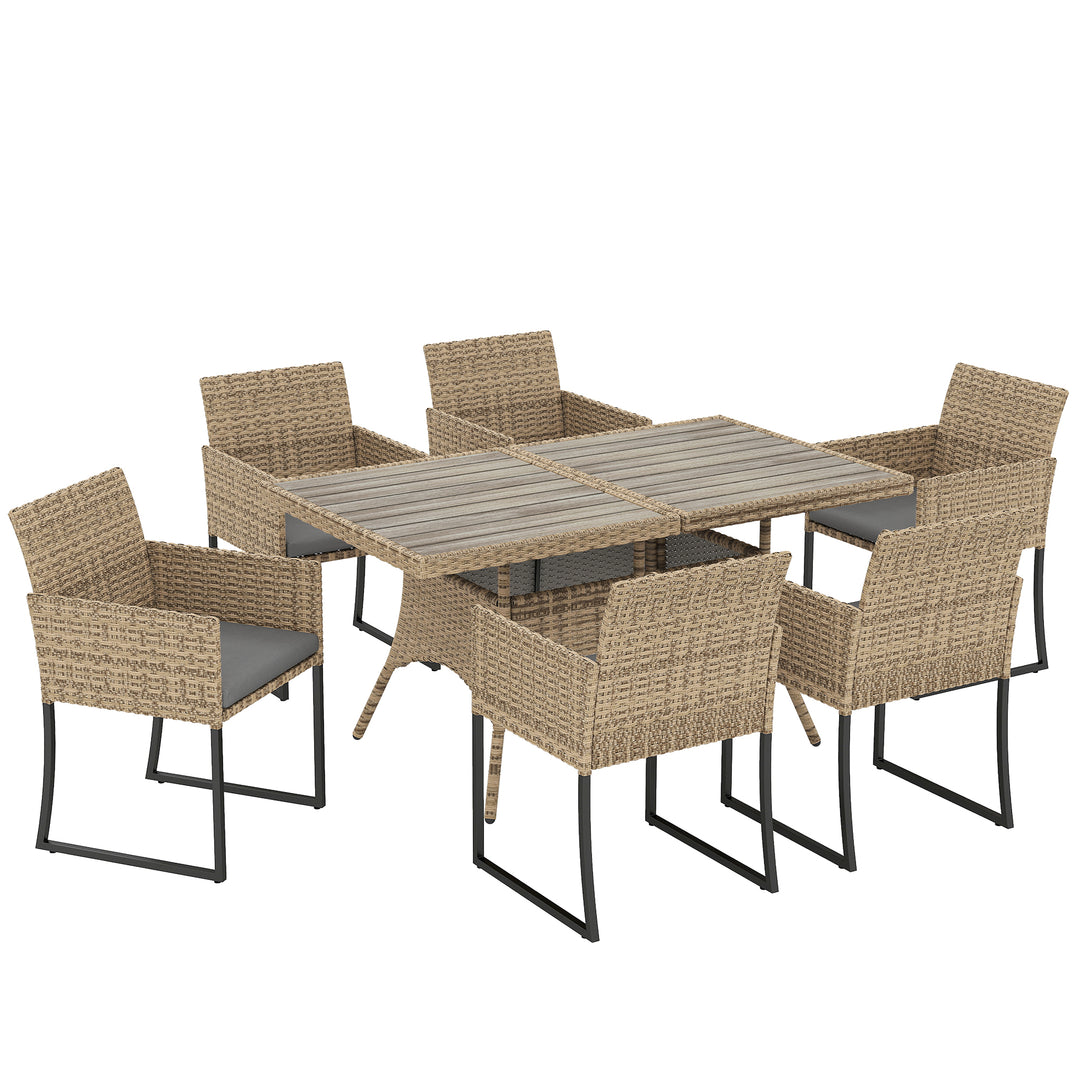 7 Piece Rattan Garden Furniture Set, Garden Dining Set with Wood-Plast