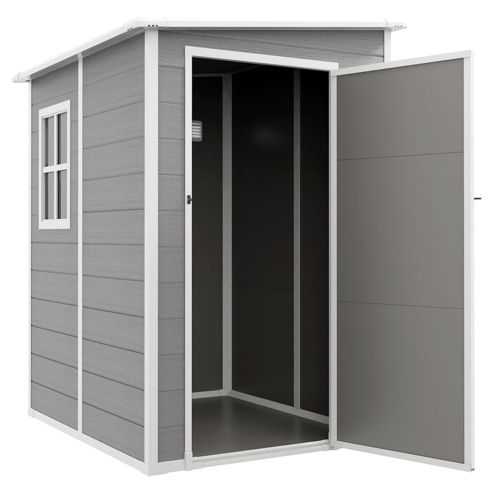 Outsunny Garden Storage Shed, 4'x5' Lean-to Shed with Window, Vent, Lockable Door & Plastic Roof, Grey