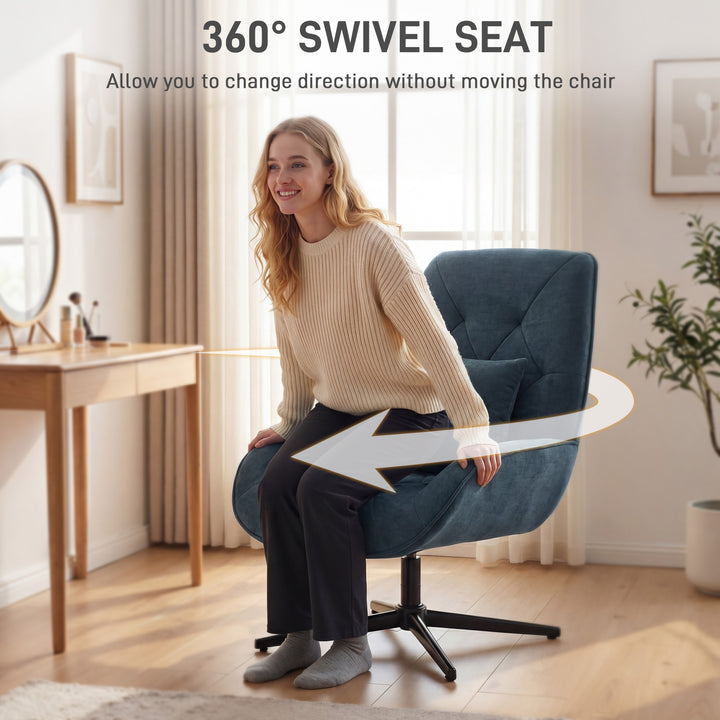 Accent Chair, Chenille Upholstered Swivel Armchair with Lumbar Pillow,