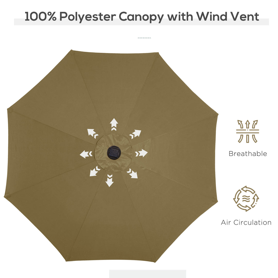 MCL 2.7m Patio Garden Umbrella Outdoor Parasol with Tilt Crank and 24 LEDs Lights (Brown)