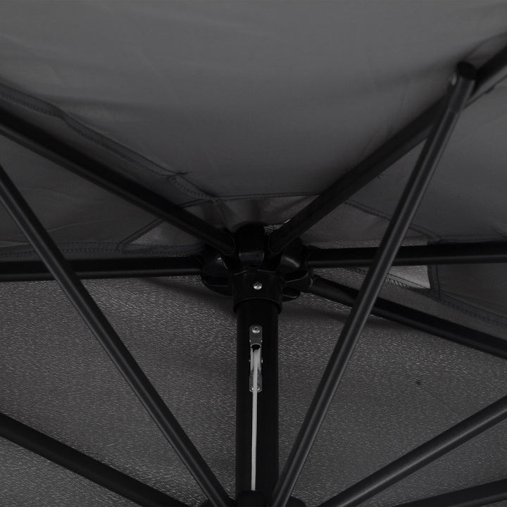 3(m) Half Parasol Semi Round Umbrella Patio Metal Frame Crank Handle for Balcony-- NO BASE INCLUDED, Grey