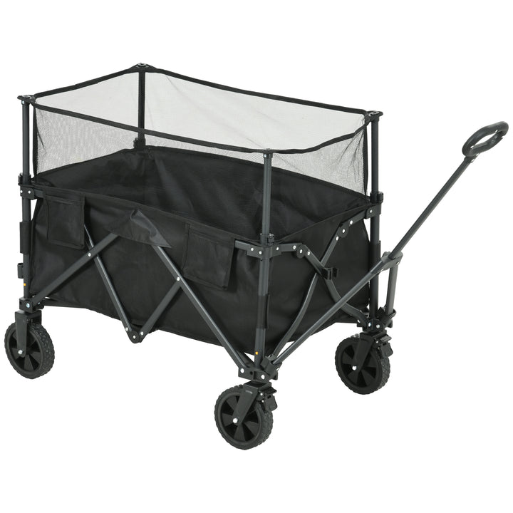 Outsunny Folding Garden Trolley, 180L Wagon Cart with Extendable Side Walls for Beach, Camping, Festival - Black | Aosom UK