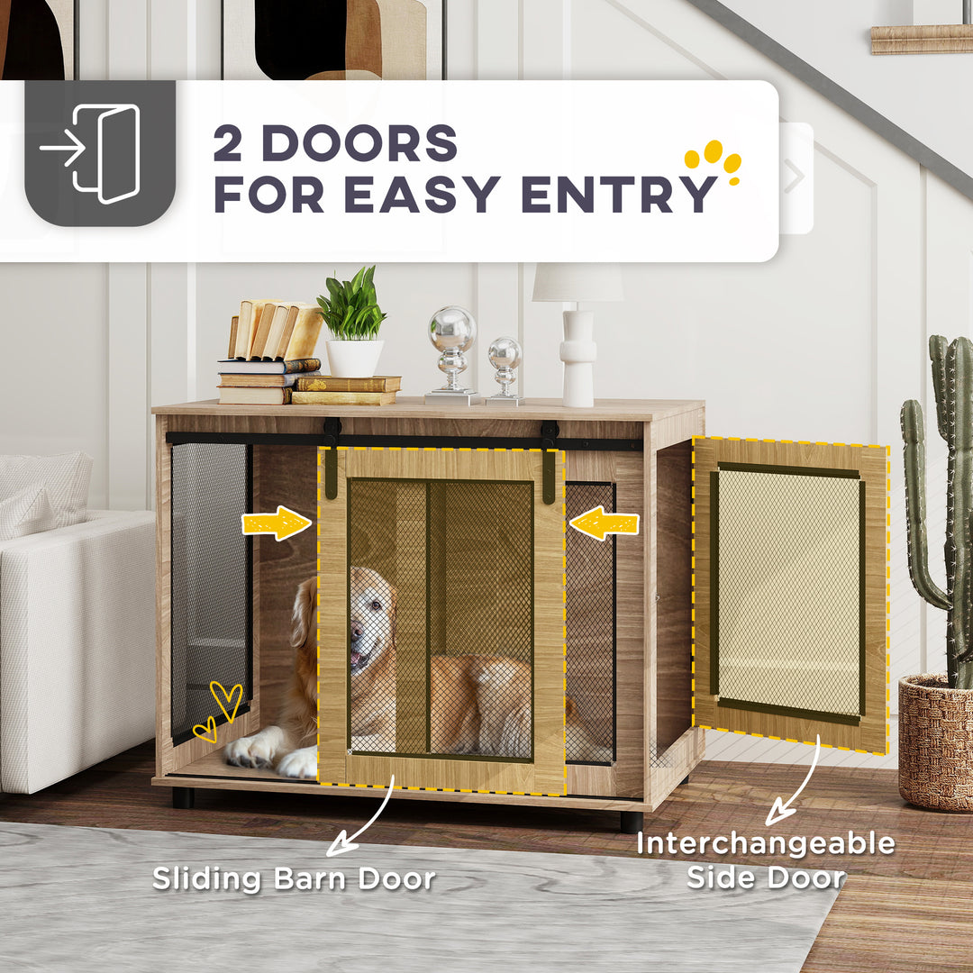 Dog Crate Furniture with Sliding Door for Large Dogs, Walnut Brown