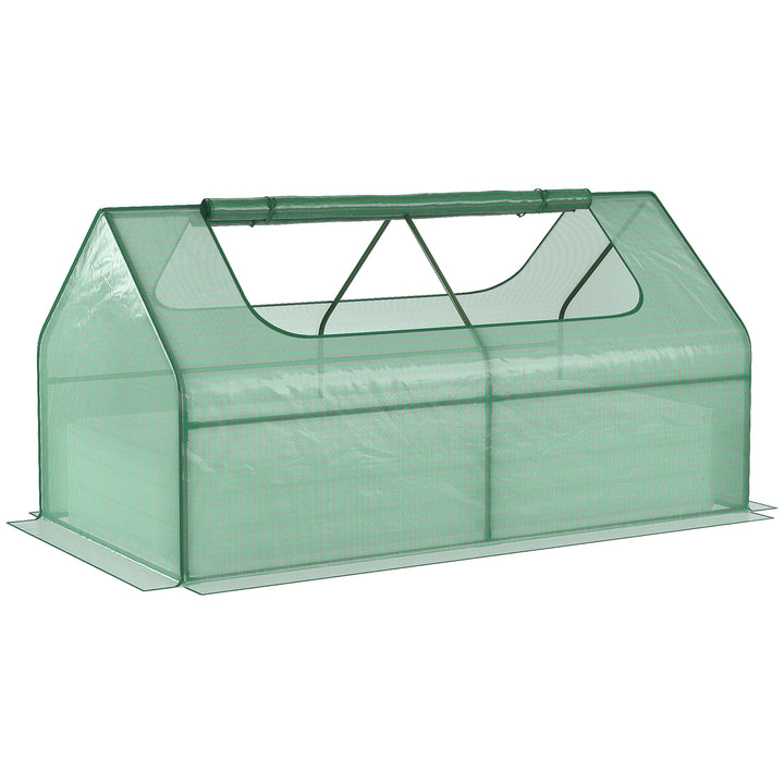 Outsunny Raised Garden Bed w/ Greenhouse, Steel Planter Box w/ Plastic Cover, Roll Up Window for Flowers, Herbs, 185L x 95W x 92H cm, Green | Aosom UK