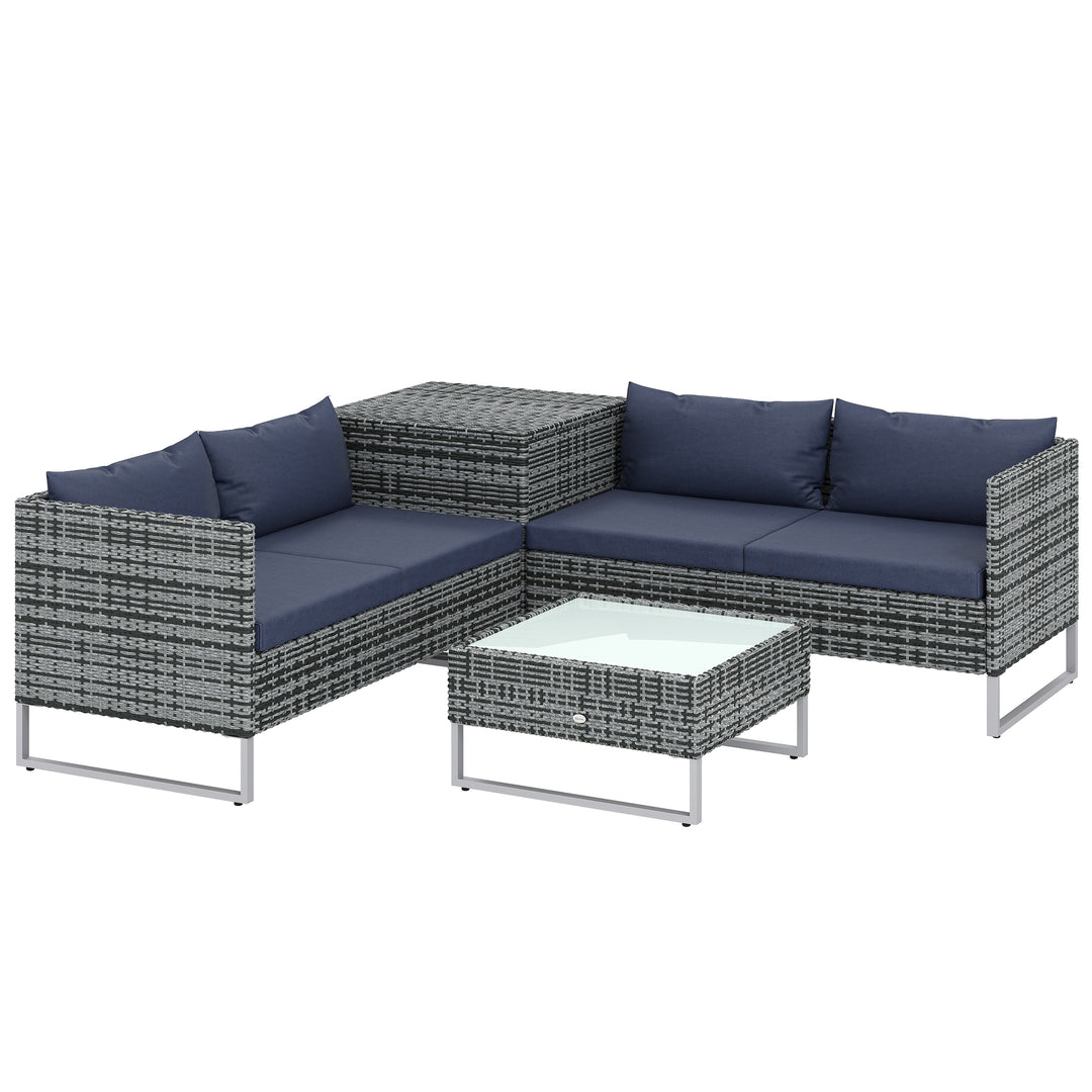 4 Piece Rattan Garden Furniture Set, Outdoor Corner Sofa Set with Stor