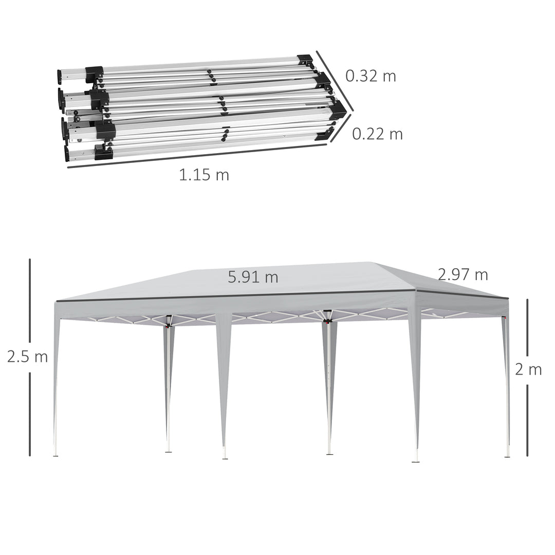 Outsunny Pop Up Gazebo, Double Roof Foldable Canopy Tent, Wedding Awning Canopy w/ Carrying Bag, 6 m x 3 m x 2.65 m, Grey