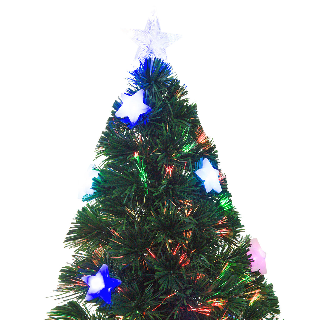HOMCOM 5FT Prelit Artificial Christmas Tree Fibre Optic Star LED Light Holiday Home Xmas Decoration with LED Light for Indoor Party, Green